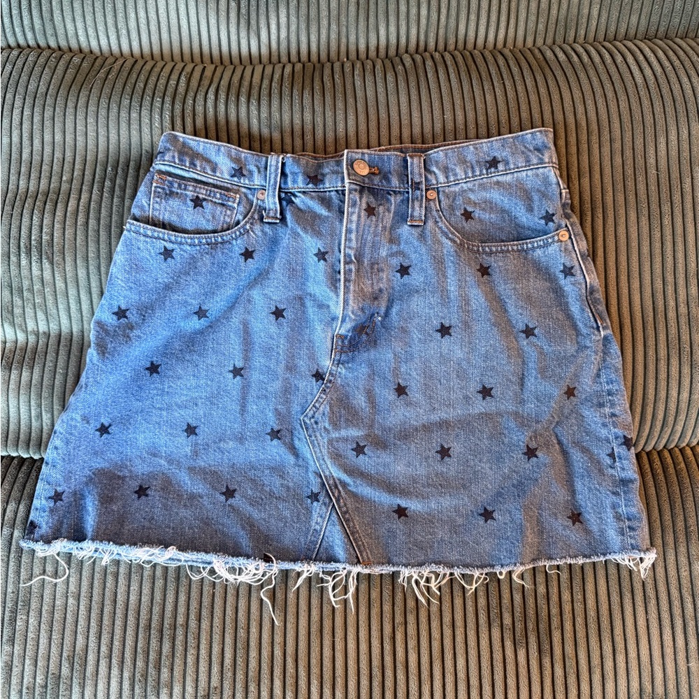 Madewell Blue Denim Mini Skirt with Black Star Print